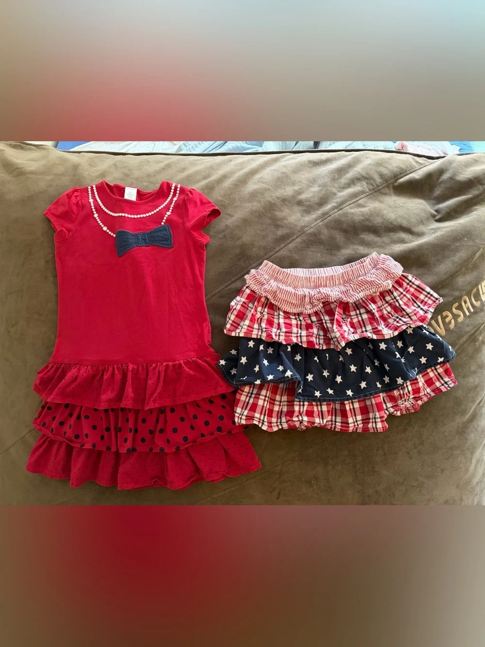 Gymboree patriotic July 4th Red and Navy Ruffle Dress AND Star-Print Skirt